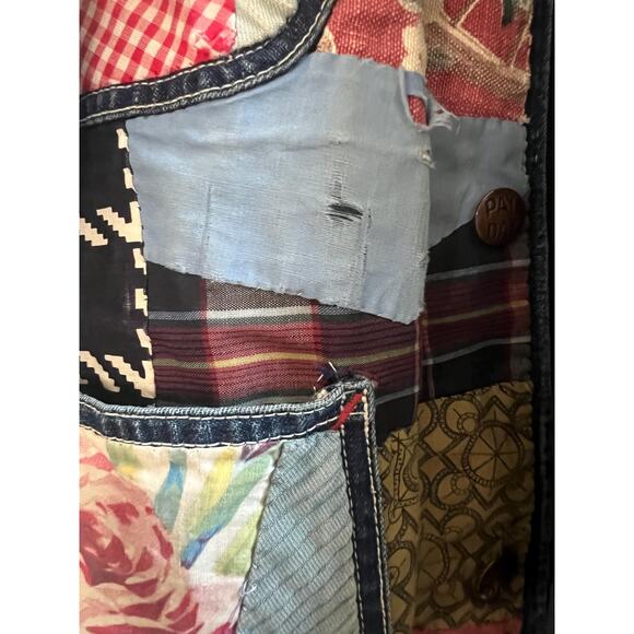 Vintage Denim Patchwork Jacket – Boho Quilted Utility Coat with Mixed Prints - Picture 6 of 10